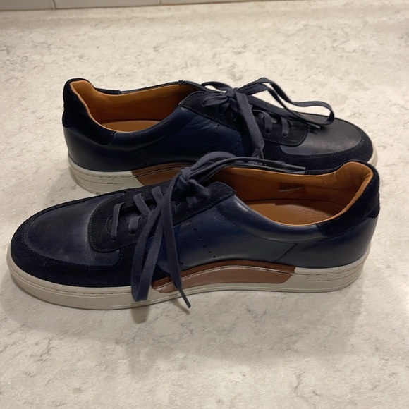 Magnanni Shoes, Navy Leather and Suede Sneakers, size 9 - Picture 4 of 10